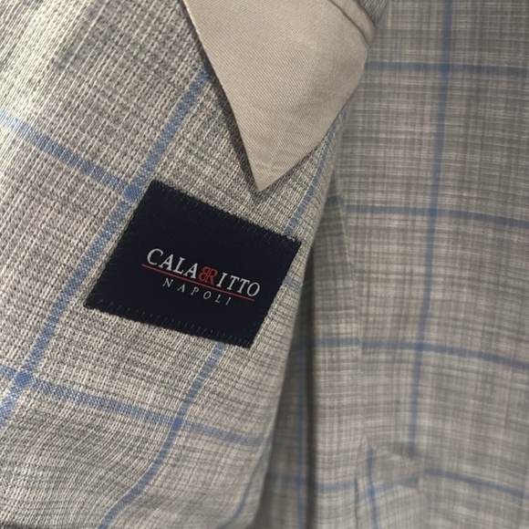 Calabrito Napoli - Men's Gray With Blue Plaid Pattern Blazer - Size R40 - Picture 2 of 3